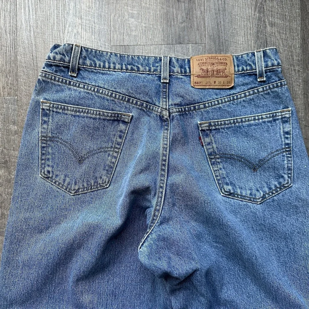 Vintage Levis 567 Jeans Mens 36x34 Blue Baggy 90s Made USA Loose Extra Wide Le